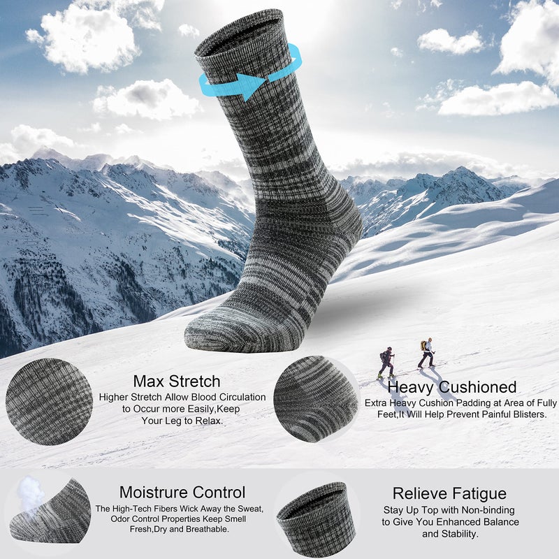 Ortis Men's Merino Wool Cushion Crew Socks with Moisture Wicking Control Light Weight Breathable for Outdoor Hiking Cycling(Light Grey L) - Image 2